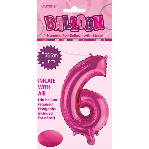Hot Pink 6 Numeral Foil Balloon 35cm Default Title