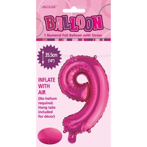 Hot Pink 9 Numeral Foil Balloon 35cm Default Title