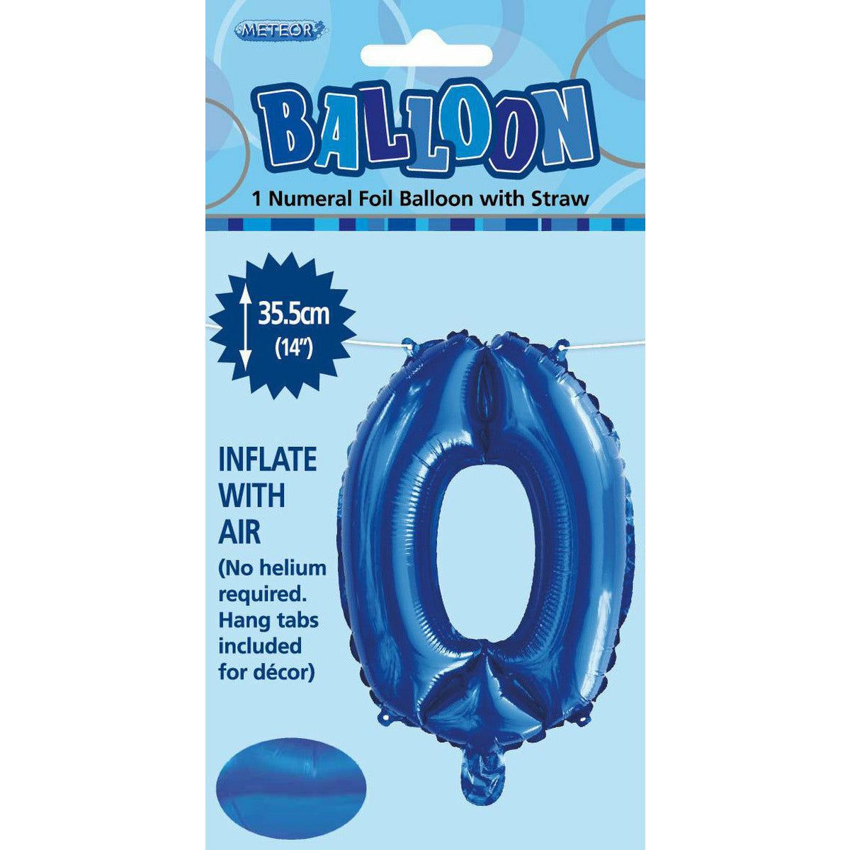 Royal Blue 0 Numeral Foil Balloon with Straw - 35cm 1 Piece - Dollars and Sense
