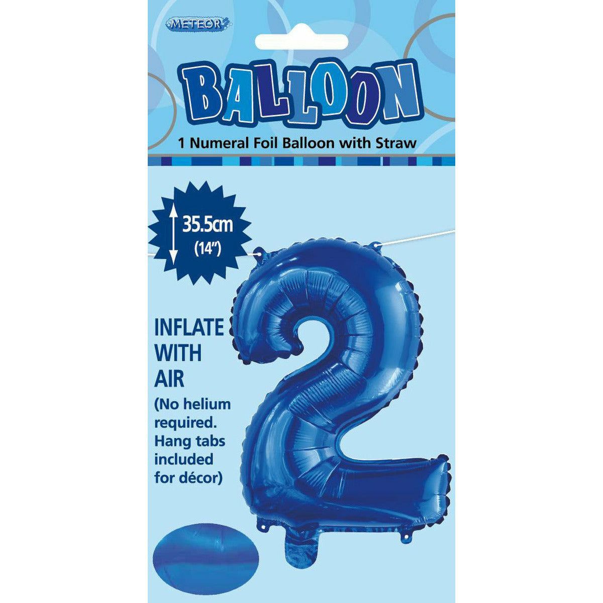 Royal Blue 2 Numeral Foil Balloon with Straw - 35cm 1 Piece - Dollars and Sense
