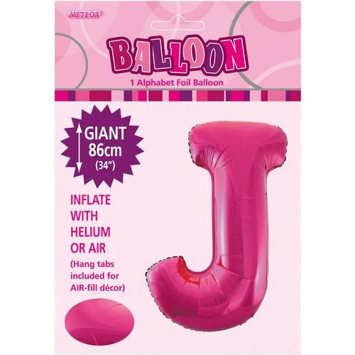 Hot Pink J Alphabet Foil Balloon 86cm Default Title