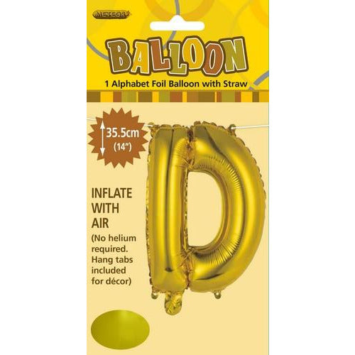Gold D Alphabet Foil Balloon 35cm Default Title