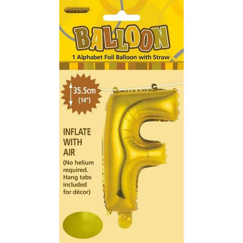 Gold F Alphabet Foil Balloon 35cm Default Title