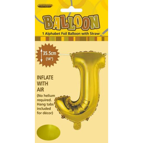 Gold J Alphabet Foil Balloon 35cm Default Title