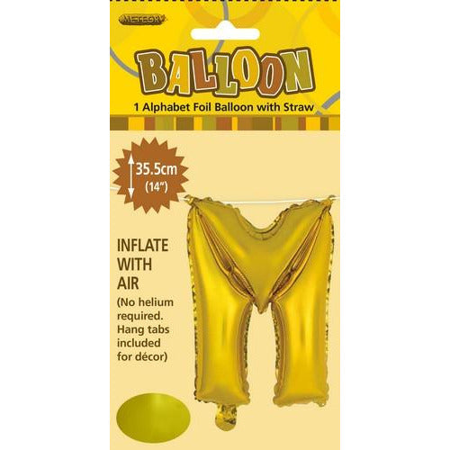 Gold M Alphabet Foil Balloon 35cm Default Title