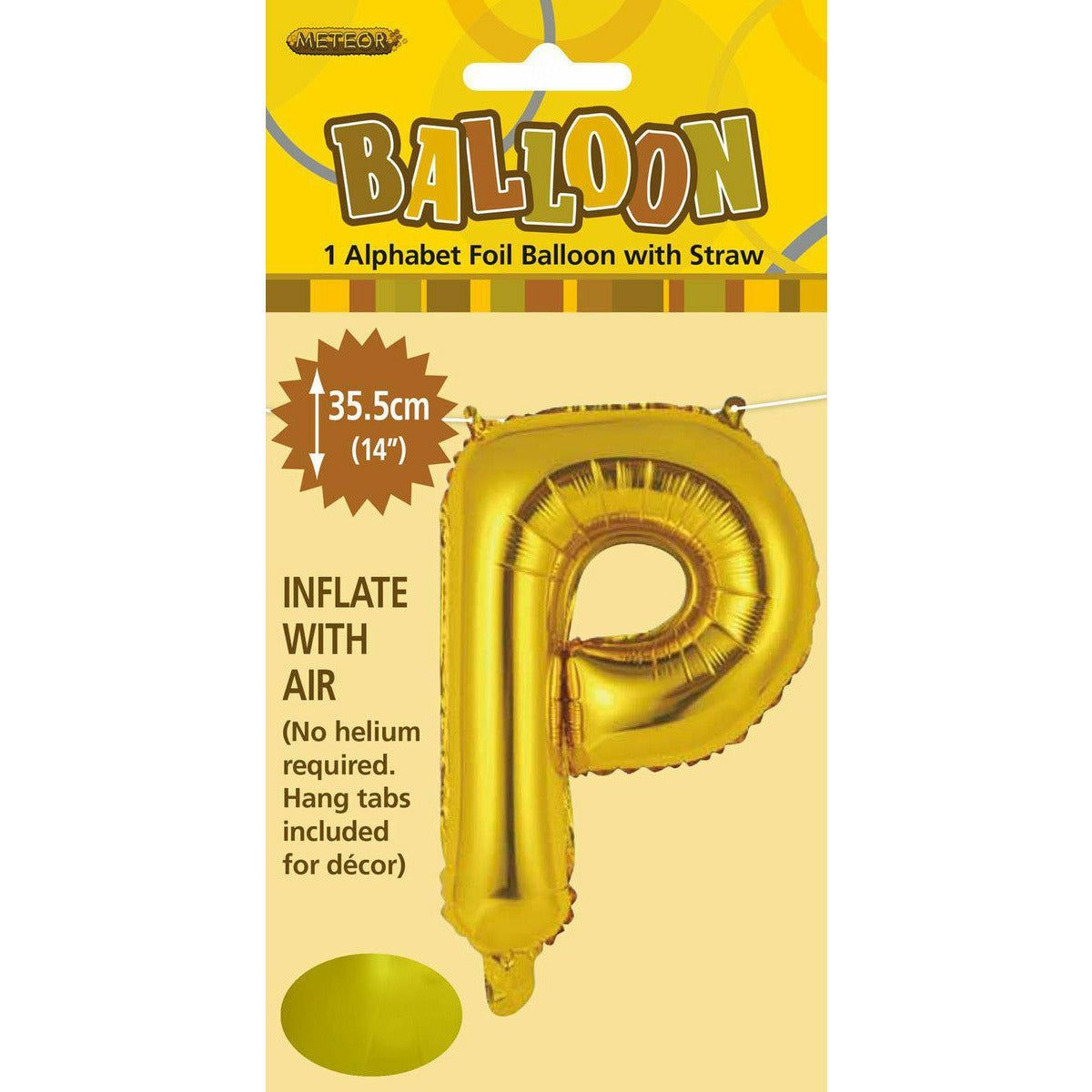 Gold P Alphabet Foil Balloon with Straw - 35cm 1 Piece - Dollars and Sense