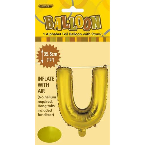 Gold U Alphabet Foil Balloon 35cm Default Title