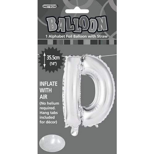 Silver D Alphabet Foil Balloon 35cm Default Title