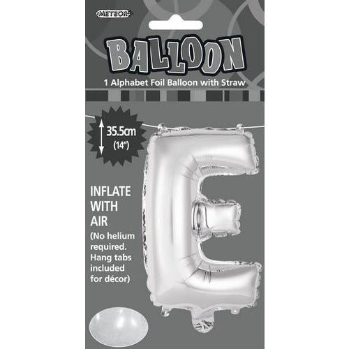 Silver E Alphabet Foil Balloon 35cm Default Title
