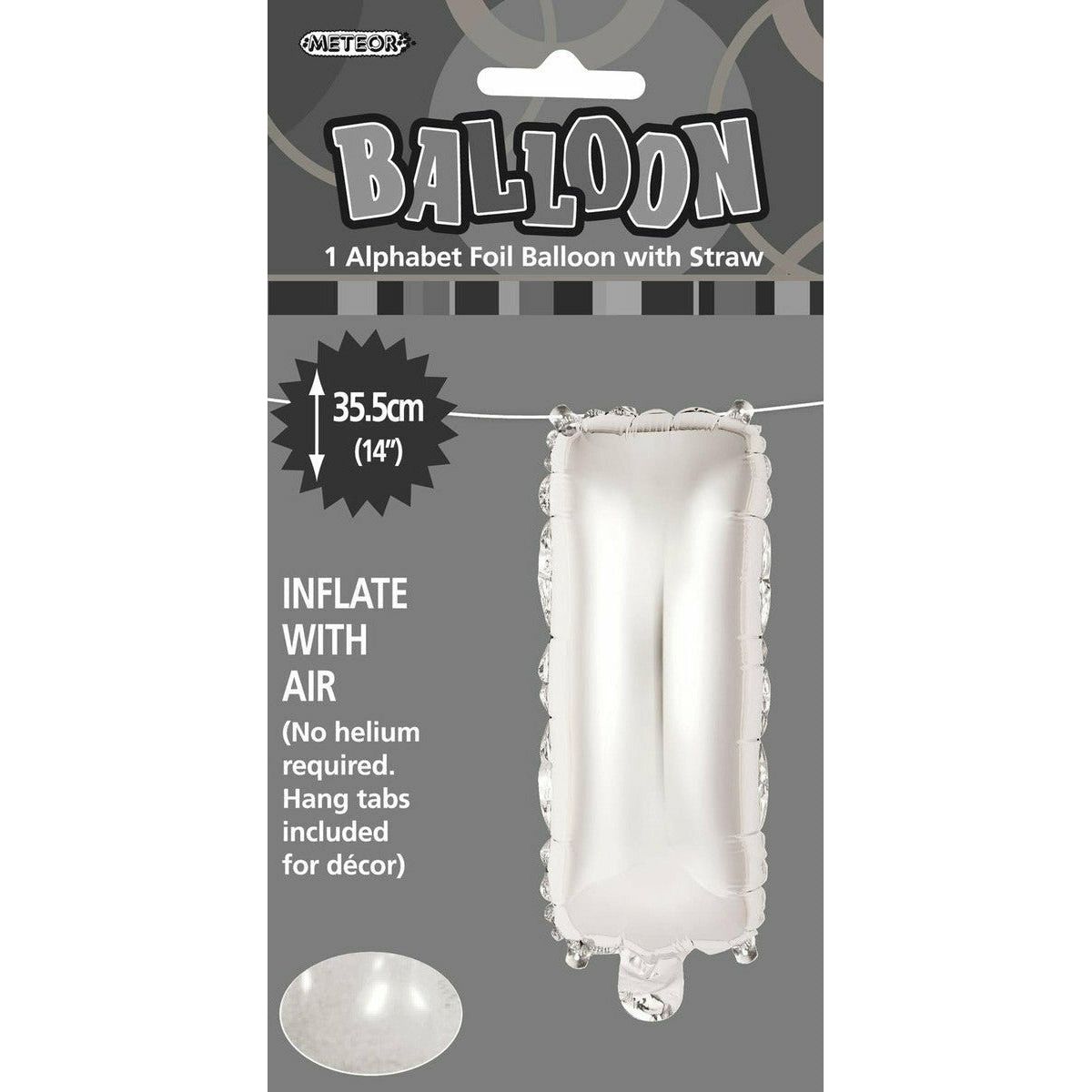 Silver I Alphabet Foil Balloon with Straw - 35cm 1 Piece - Dollars and Sense