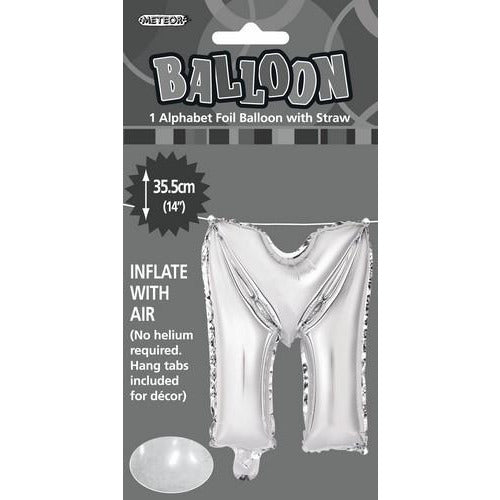 Silver M Alphabet Foil Balloon 35cm Default Title