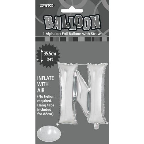 Silver N Alphabet Foil Balloon 35cm Default Title