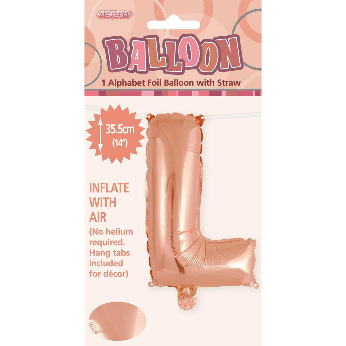 Rose Gold L Alphabet Foil Balloon with Straw - 35cm 1 Piece - Dollars and Sense