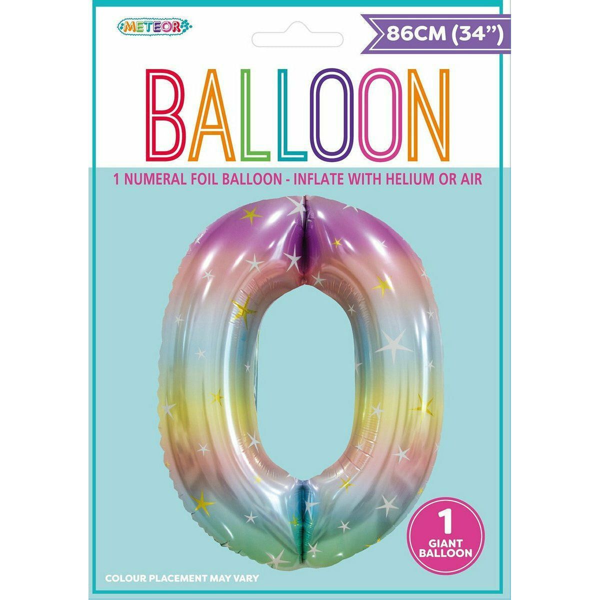 Pastel Rainbow Number 0 Foil Balloon 86cm - Dollars and Sense