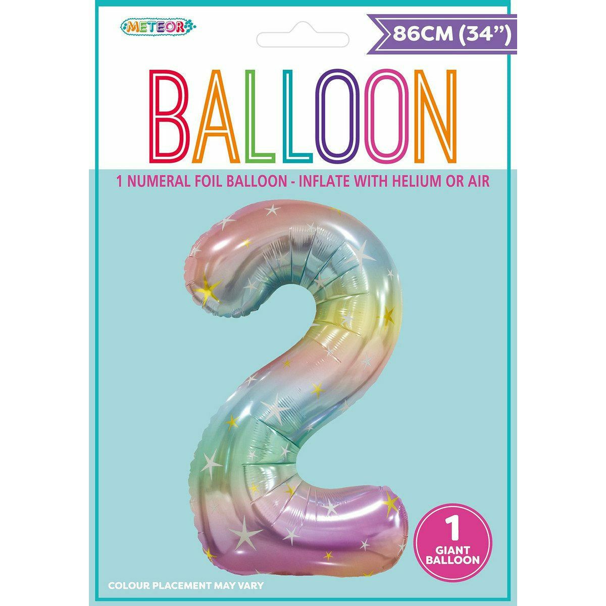 Pastel Rainbow Number 2 Foil Balloon 86cm - Dollars and Sense