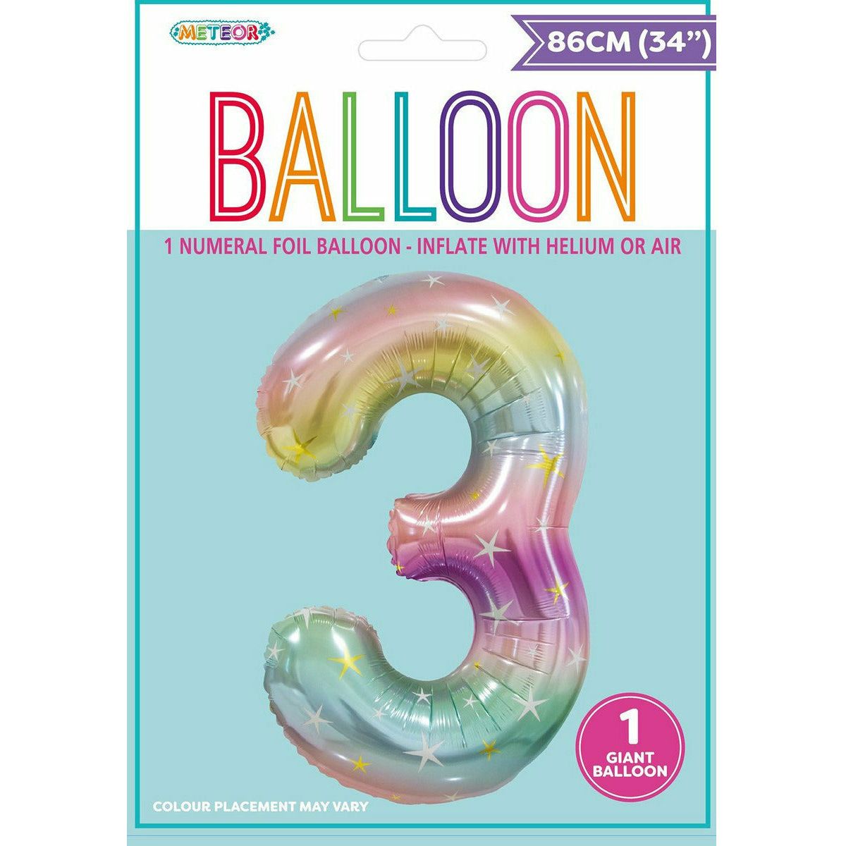 Pastel Rainbow Number 3 Foil Balloon 86cm - Dollars and Sense