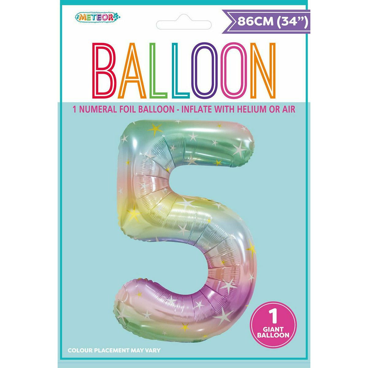 Pastel Rainbow Number 5 Foil Balloon 86cm - Dollars and Sense