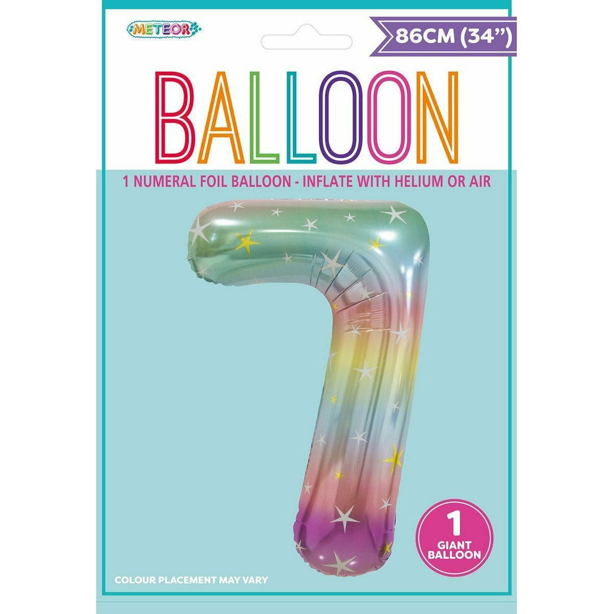 Pastel Rainbow Number 7 Foil Balloon 86cm - Dollars and Sense
