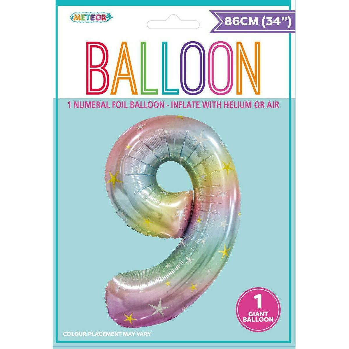 Pastel Rainbow Number 9 Foil Balloon 86cm - Dollars and Sense
