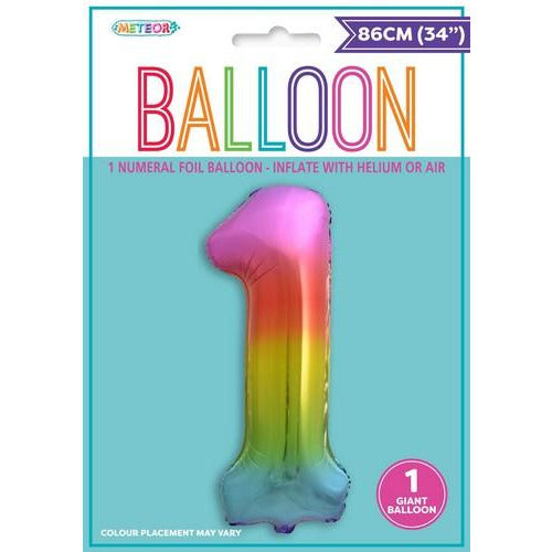 Rainbow 1 Numeral Foil Balloon 86cm Default Title