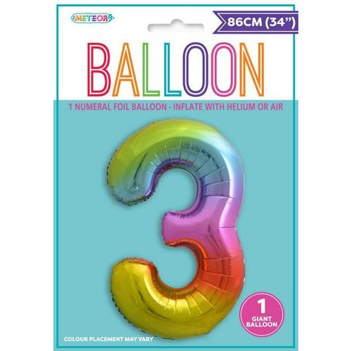 Rainbow 3 Numeral Foil Balloon 86cm Default Title