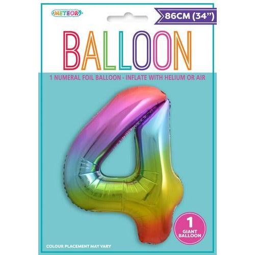Rainbow 4 Numeral Foil Balloon 86cm (34)