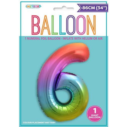 Rainbow 6 Numeral Foil Balloon 86cm (34)