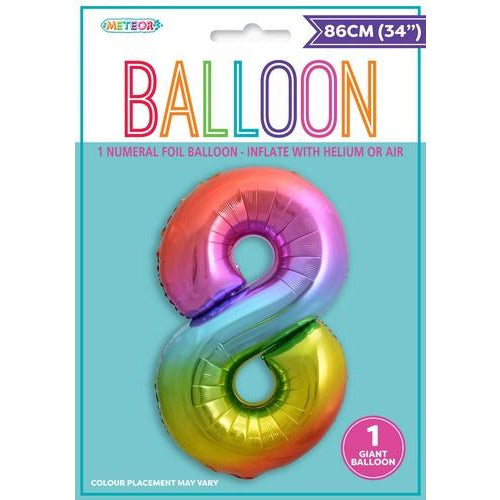 Rainbow 8 Numeral Foil Balloon 86cm (34)