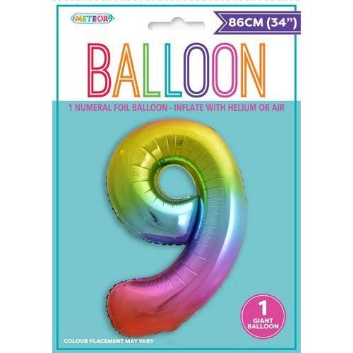 Rainbow 9 Numeral Foil Balloon 86cm (34)