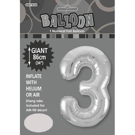 Silver 3 Numeral Foil Balloon 86cm Default Title
