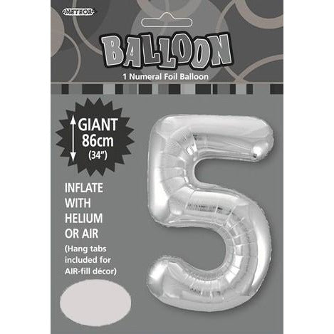 Silver 5 Numeral Foil Balloon 86cm Default Title