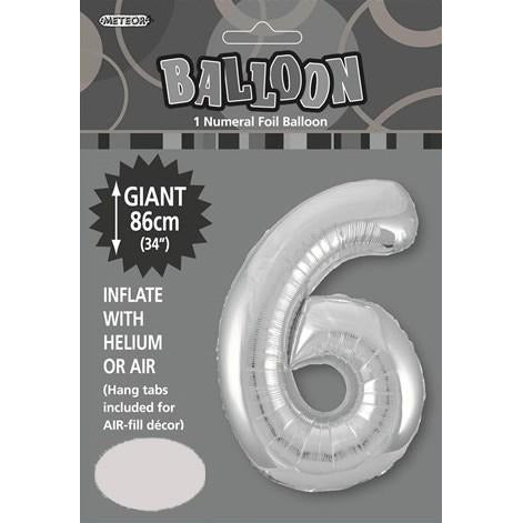 Silver 6 Numeral Foil Balloon 86cm Default Title