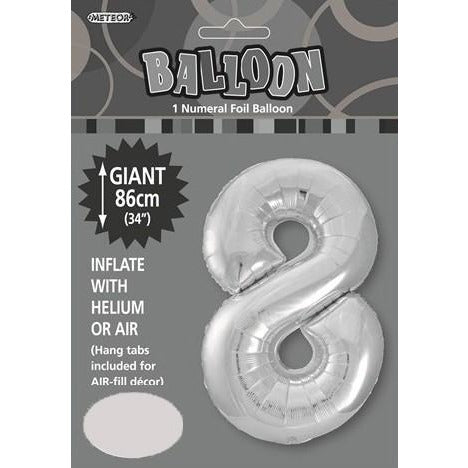 Silver 8 Numeral Foil Balloon 86cm Default Title