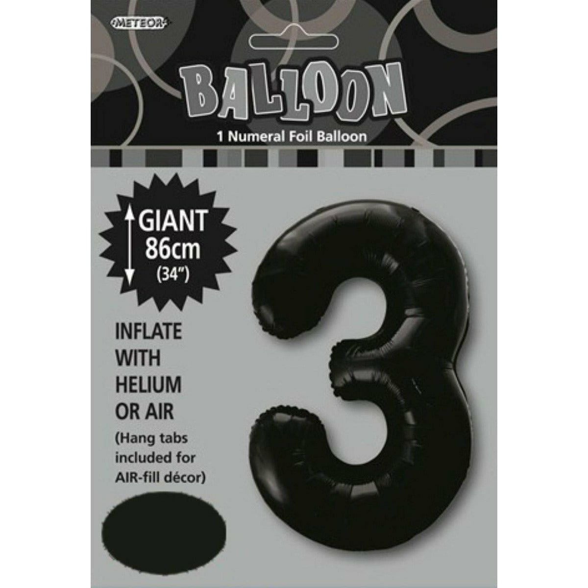 Black 3 Numeral Foil Balloon 86cm - Dollars and Sense