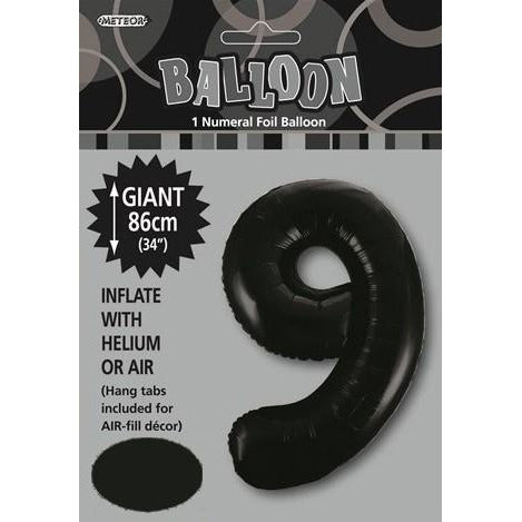 Black 9 Numeral Foil Balloon 86cm Default Title