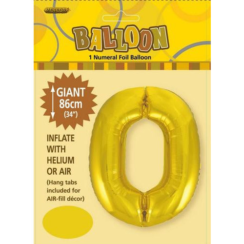 Gold 0 Numeral Foil Balloon 86cm Default Title