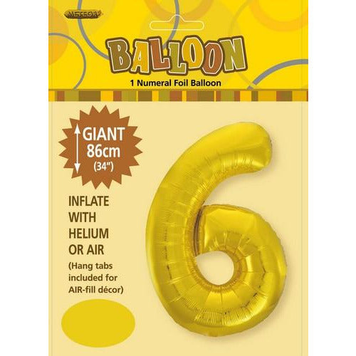 Gold 6 Numeral Foil Balloon 86cm Default Title