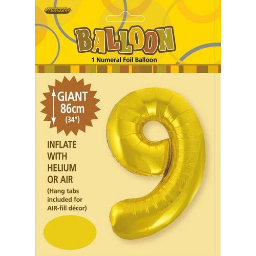 Gold 9 Numeral Foil Balloon 86cm Default Title