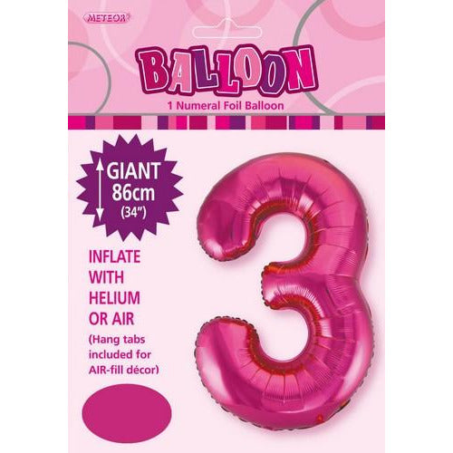 Number 3 Hot Pink Foil Balloon 86cm Default Title