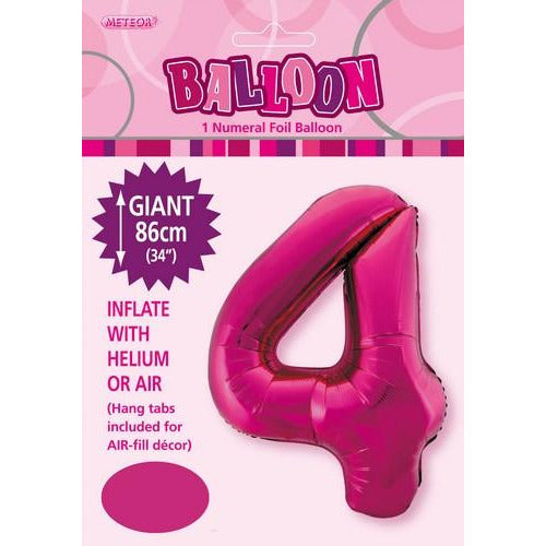 Hot Pink 4 Numeral Foil Balloon 86cm Default Title