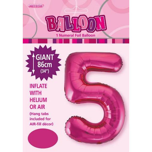Hot Pink 5 Numeral Foil Balloon 86cm Default Title