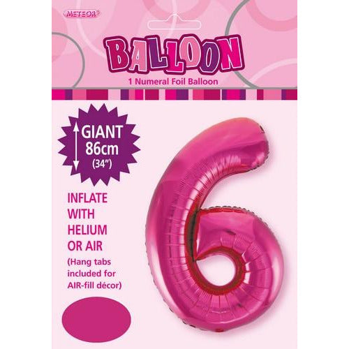 Hot Pink 6 Numeral Foil Balloon 86cm Default Title