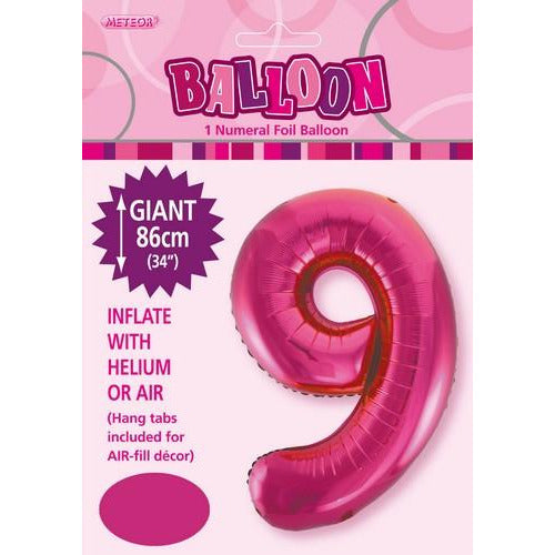 Hot Pink 9 Numeral Foil Balloon 86cm Default Title