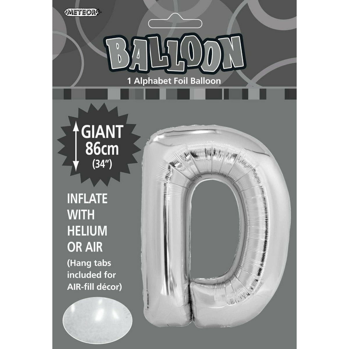 Silver D Alphabet Foil Balloon - 86cm 1 Piece - Dollars and Sense