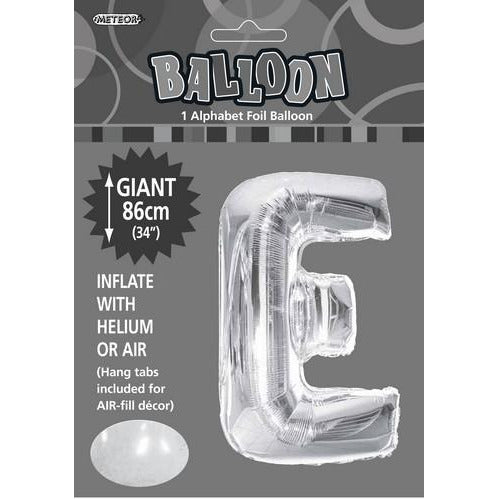 Silver E Alphabet Foil Balloon 86cm Default Title