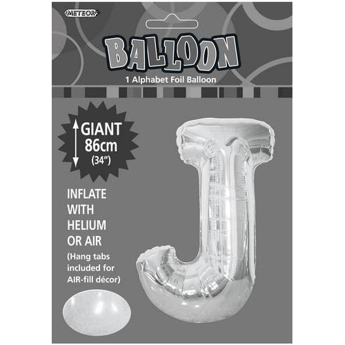 Silver J Alphabet Foil Balloon 86cm Default Title