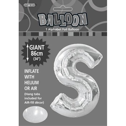 Silver S Alphabet Foil Balloon 86cm Default Title