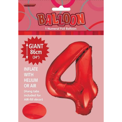 Red 4 Numeral Foil Balloon 86cm Default Title
