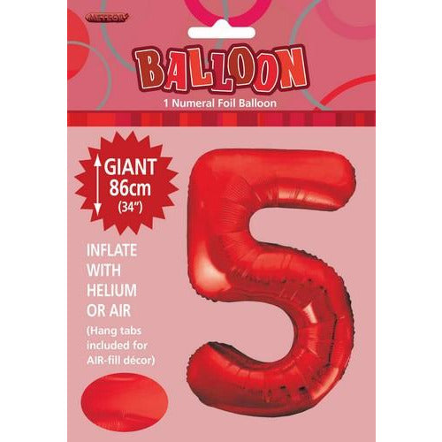 Red 5 Numeral Foil Balloon 86cm Default Title