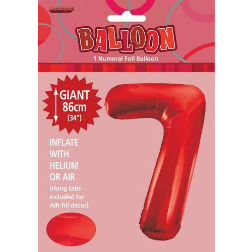 Red 7 Numeral Foil Balloon 86cm Default Title